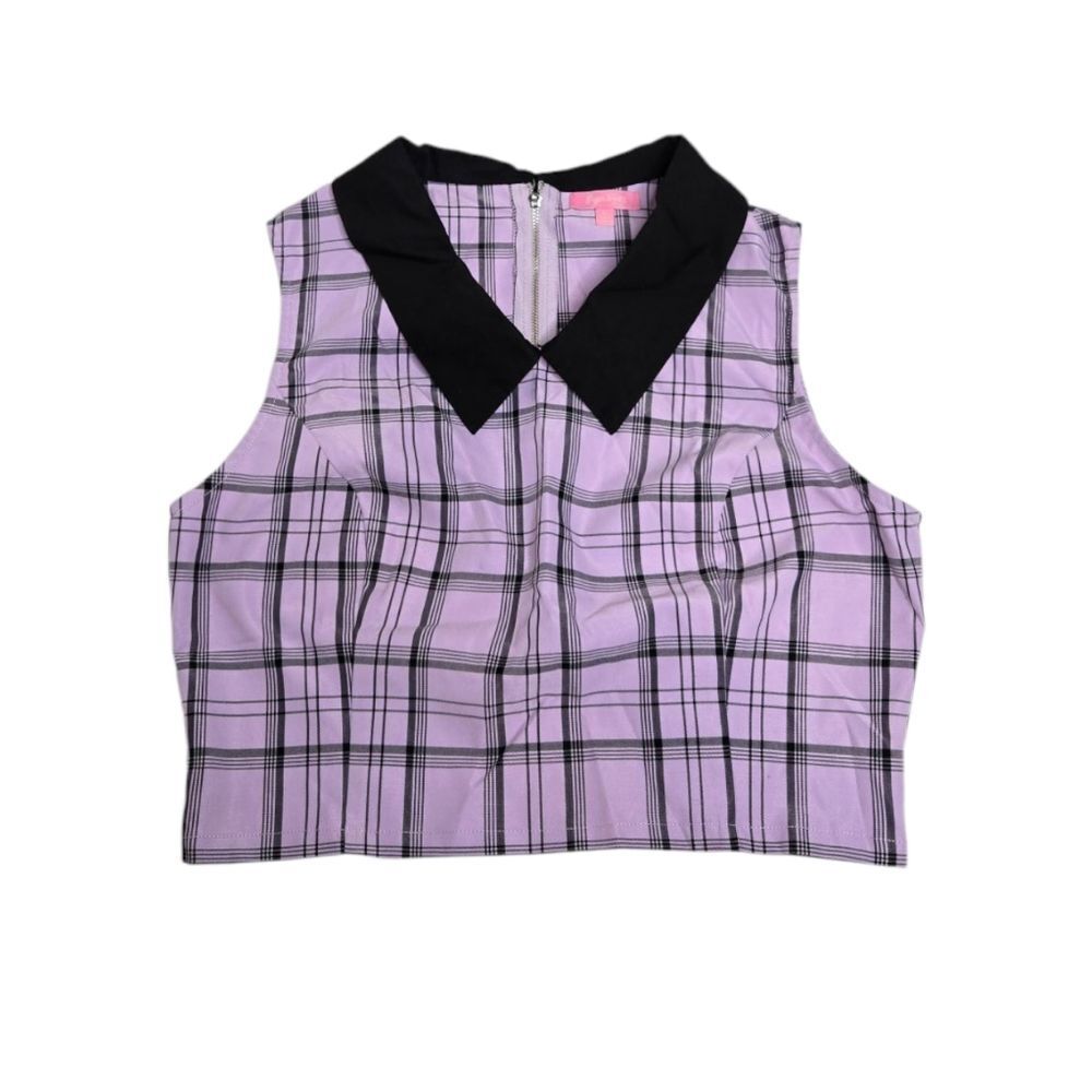 DOLLS KILL Make A Scene purple tartan plaid academia kawaii crop‎ top L